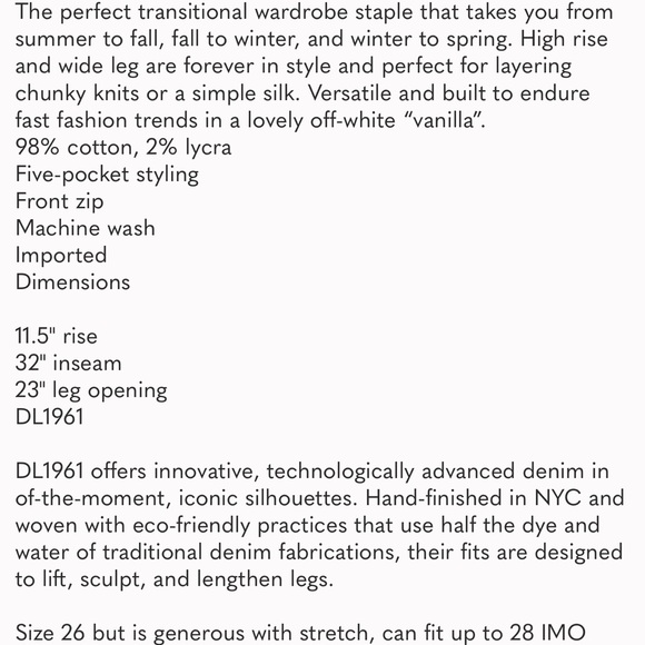 DL1961 Vanilla Hepburn Wide Leg Trouser - Picture 5 of 5